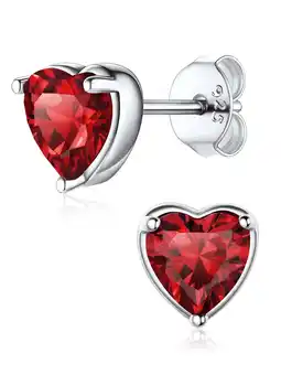 Walmart ChicSilver Platinum Heart Stud Earrings with Red Garnet Birthstone - Ideal Birthday Gift for Women offer