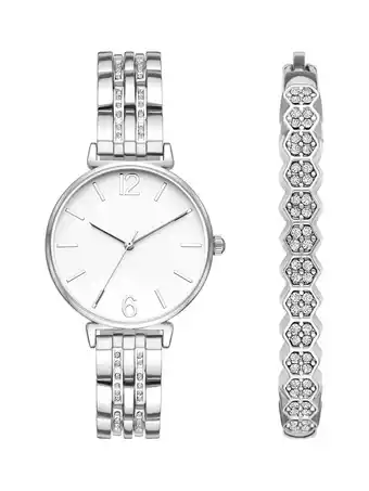 Walmart Time & Tru Women's Wristwatch Set: Silver Tone Watch & Bracelet Set (FMDXTT042) offer