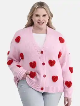 Walmart 99 Jane Street Women's Plus Bubble Heart Button Front Cardigan, Sizes 1X-4X offer