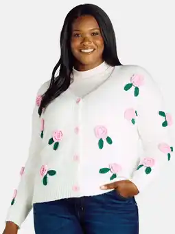 Walmart 99 Jane Street Women's Plus Bubble Floral Cardigan Sweater, Midweight, Sizes 1X-4X offer