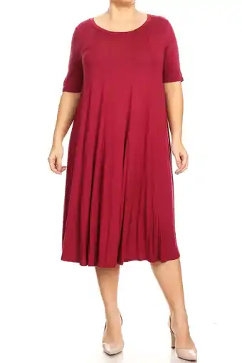 Walmart Women's Elegant Plus Size Midi Dress – A-Line Design with Short Sleeves offer