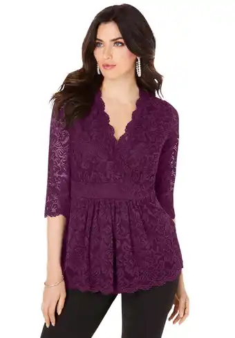 Walmart Roaman's Women's Plus Size Surplice Lace Top offer