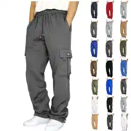 Walmart Mens Cargo Pants Casual Baggy Drawsting Waist Jogger Sweatpants Relaxed Fit Work Pants with Pockets offer