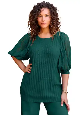 Walmart Roaman's Women's Plus Size Lace Sleeve Sweater offer