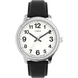 Walmart Timex Men's Easy Reader Bold 43mm Watch Silver-Tone Case White Dial with Black Leather Strap offer