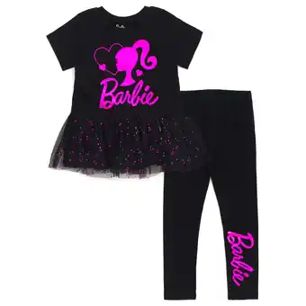 Walmart Barbie Metallic Print Peplum T-Shirt and Pants Toddler to Big Kid offer