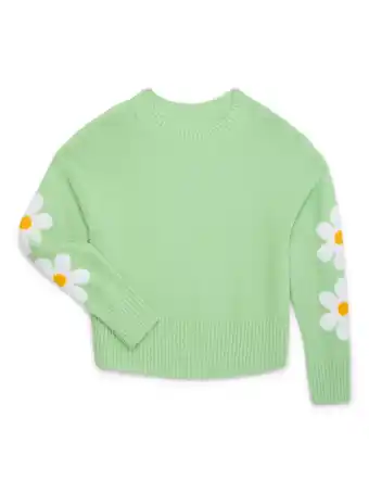 Walmart Nik & Leksi Girls Drop Shoulder Pullover Sweater with Jacquard Sleeves, Sizes 4-16 offer