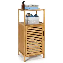 Walmart Costway Bamboo Bathroom Storage Floor Cabinet w/Door and Shelf Corner Cabinet offer