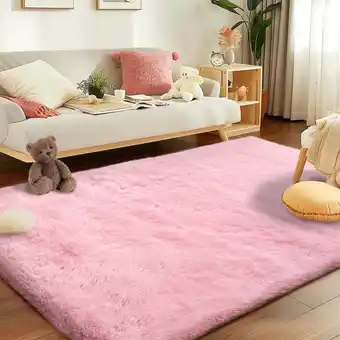 Walmart ZENELESS Solid Shag Collection Rug,3x5ft Pink Fluffy Area Rugs Perfect for Nursery, Playroom offer