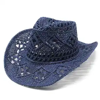 Walmart Qlueeu Clearance Cowboy Women Men Summer Western Cowboy Hat Shapeable Straw Hat Hollowed Out Sun Hat offer