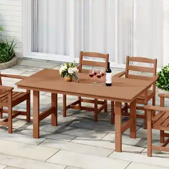 Walmart WestinTrends Ashore Outdoor Modern HDPE 66 Wide Rectangle Patio Dining Table for 6, Teak offer