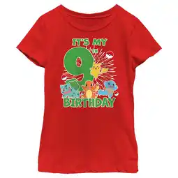 Walmart Girl's Pokemon It's My 9th Birthday Starters Graphic Tee Red Medium offer