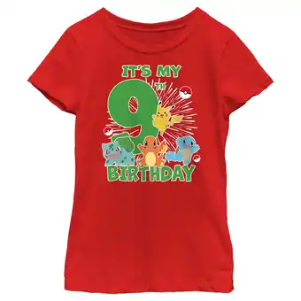 Walmart Girl's Pokemon It's My 9th Birthday Starters Graphic Tee Red Medium offer