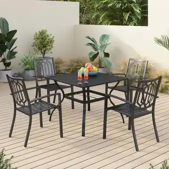 Walmart Sophia & William 5 Pcs Metal Patio Outdoor Dining Set with 4 Stackable Chairs and Square Table offer