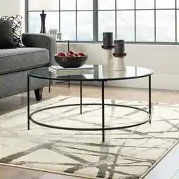 Walmart Sauder Harvey Park Round Glass Top Coffee Table in Black offer