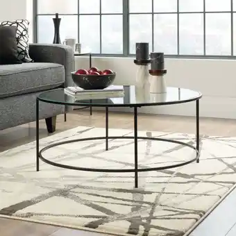 Walmart Sauder Harvey Park Round Glass Top Coffee Table in Black offer