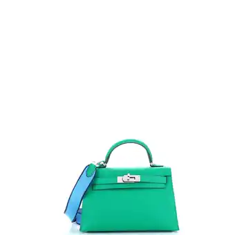 Walmart Pre-Owned Kelly Mini II Amazone Handbag Green Epsom with Palladium Hardware 20 By Rebag offer