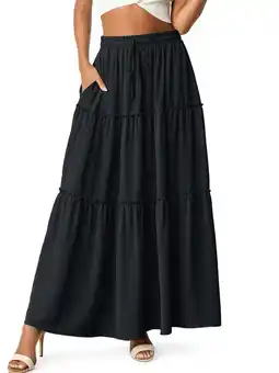 Walmart Cueply Womens Flowy Long Maxi Skirt Pleated Elastic High Waist Drawstring Tiered Skirts with Pockets offer