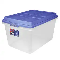 Walmart Hefty 72 Quart Clear Plastic Storage Bin with Blue HI-RISE Lid, Adult offer