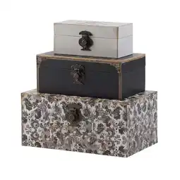 Walmart Benjara Leo Vegan Leather Lining & Ornate Printed Designs Storage Boxes, Black & Gray - Set of 3 offer