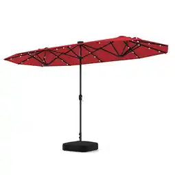 Walmart Costway 13FT Double-sided Patio Umbrella with Solar Lights Crank Handle Umbrella Base Wine offer