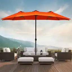 Walmart Costway 15' Orange Rectangle Market Patio Umbrella, Solar Powered, Crank, Water-Resistant offer