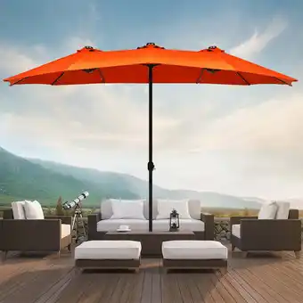 Walmart Costway 15' Orange Rectangle Market Patio Umbrella, Solar Powered, Crank, Water-Resistant offer