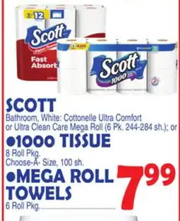 Bravo Supermarkets SCOTT Bathroom, White: Cottonelle Ultra Comfort or Ultra Clean Care Mega Roll (6 Pk. 244-284 sh offer