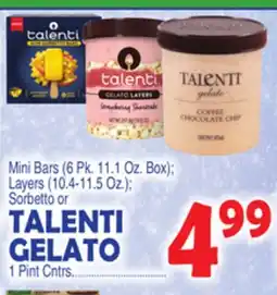 Bravo Supermarkets TALENTI SORBETTO OR GELATO 1 Pint Cntrs offer