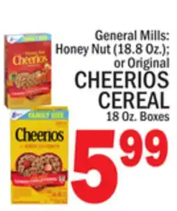 C Town General Mills CHEERIOS CEREAL, 18 Oz. Boxes offer