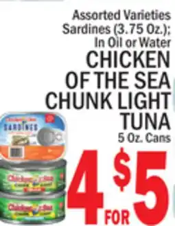 C Town CHICKEN OF THE SEA CHUNK LIGHT TUNA 5 Oz. Cans offer