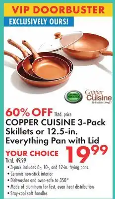 Boscov's COPPER CUISINE 3-Pack Skillets or 12.5-in. Everything Pan with Lid offer