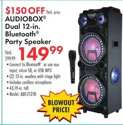 Boscov's AUDIOBOX Dual 12-in. Bluetooth Party Speaker offer