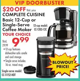 Boscov's COMPLETE CUISINE Basic 12-Cup or Single-Serve Coffee Maker offer