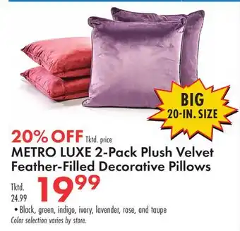 Boscov's METRO LUXE 2-Pack Plush Velvet Feather-Filled Decorative Pillows offer