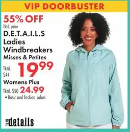 Boscov's D.E.T.A.I.L.S Ladies Windbreakers offer