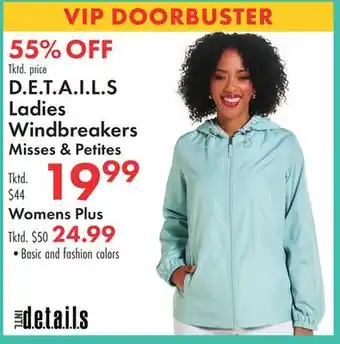 Boscov's D.E.T.A.I.L.S Ladies Windbreakers offer