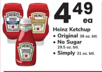 ACME Heinz Ketchup Original 38 oz. btl., No Sugar 29.5 oz. btl., Simply 31 oz. btl offer