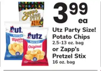 ACME Utz Party Size! Potato Chips 2.5-13 oz. bag or Zapp's Pretzel Stix 16 oz. bag offer