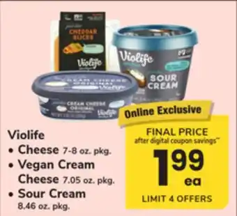 ACME Violife Cheese 7-8 oz. pkg., Vegan Cream Cheese 7.05 oz. pkg., Sour Cream 8.46 oz. pkg offer