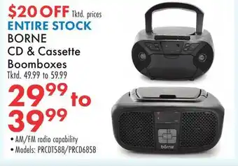 Boscov's ENTIRE STOCK BORNE CD & Cassette Boomboxes offer