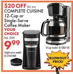 Boscov's COMPLETE CUISINE 12-Cup or Single-Serve Coffee Maker offer