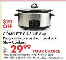 Boscov's COMPLETE CUISINE 6-qt. Programmable or 6-qt. Lid-Lock Slow Cookers offer