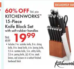 Boscov's KITCHENWORKS 15-Piece Knife Block Set with soft rubber handles offer