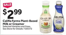 Stop&Shop Califia Farms Plant-Based Milk or Creamer offer