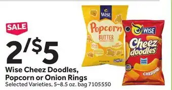 Stop&Shop Wise Cheez Doodles, Popcorn or Onion Rings offer