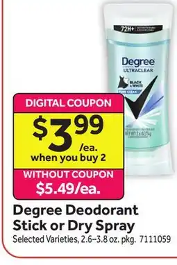 Stop&Shop Degree Deodorant Stick or Dry Spray offer