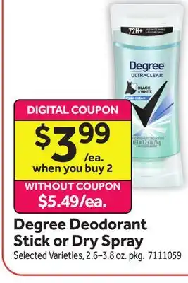 Stop&Shop Degree Deodorant Stick or Dry Spray offer