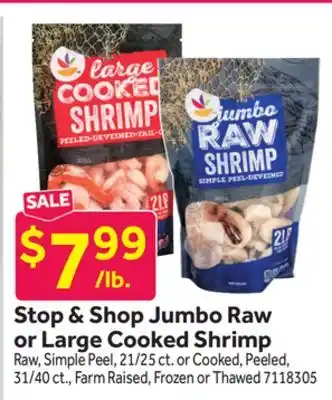 Stop&Shop Stop & Shop Jumbo Raw or Large Cooked Shrimp offer