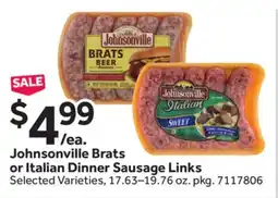 Stop&Shop Johnsonville Brats or Italian Dinner Sausage Links offer